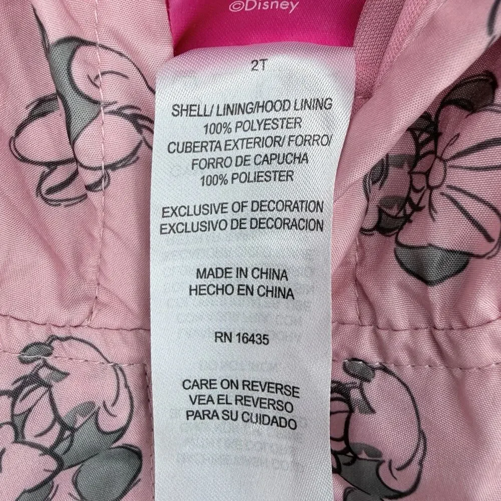 Minnie Mouse Hooded Windbreaker Jacket Pink Sz 2T Toddler Ears Bow Disney Junior